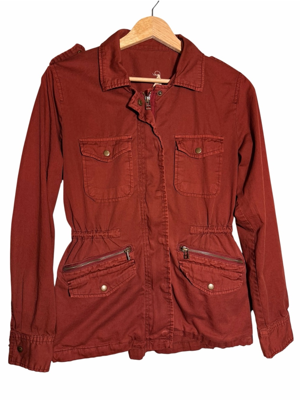 Lily Aldridge Velvet Women's Maroon Utility Jacket with Multiple Pockets